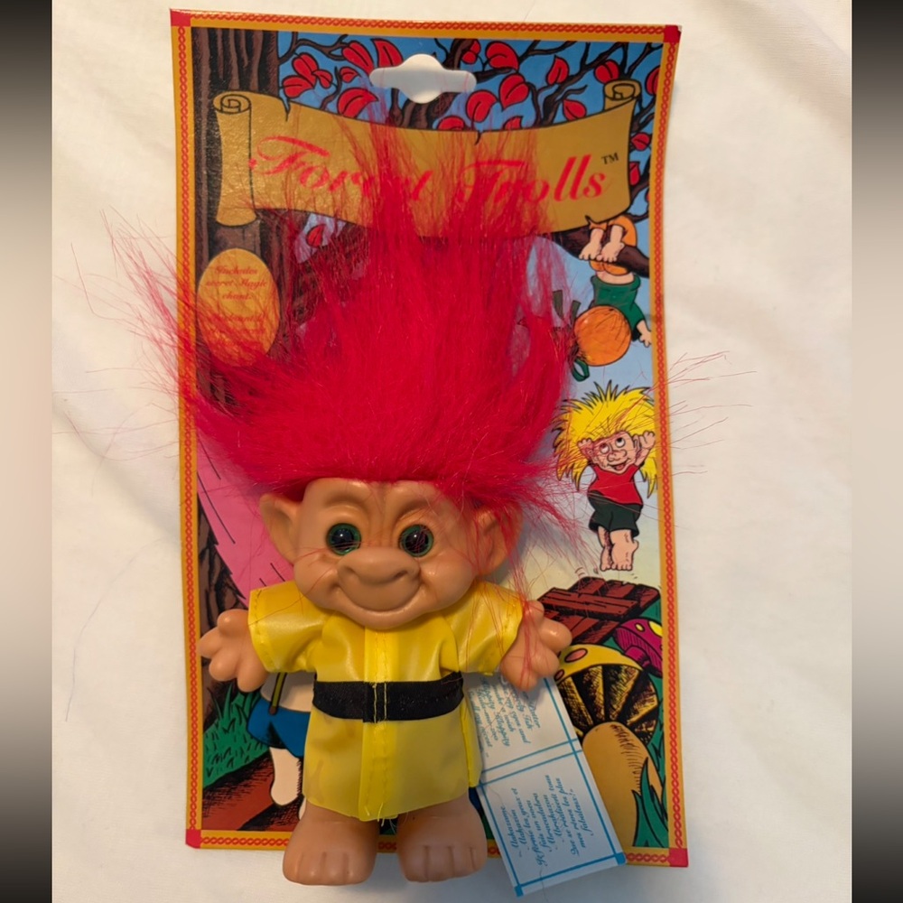 Vintage Troll Doll on Original Card – Bright Red Hair – Russ Trolls – 1990s